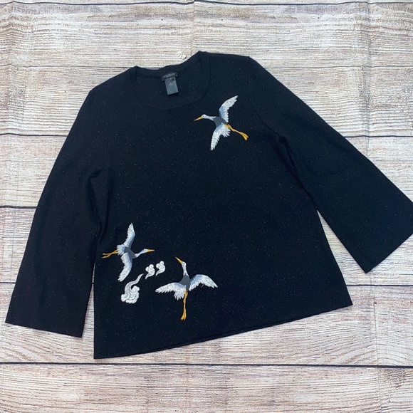 Ann Taylor Factory Sweaters - Ann Taylor factory black shimmer embroidered sweater with semi bell sleeve sz S